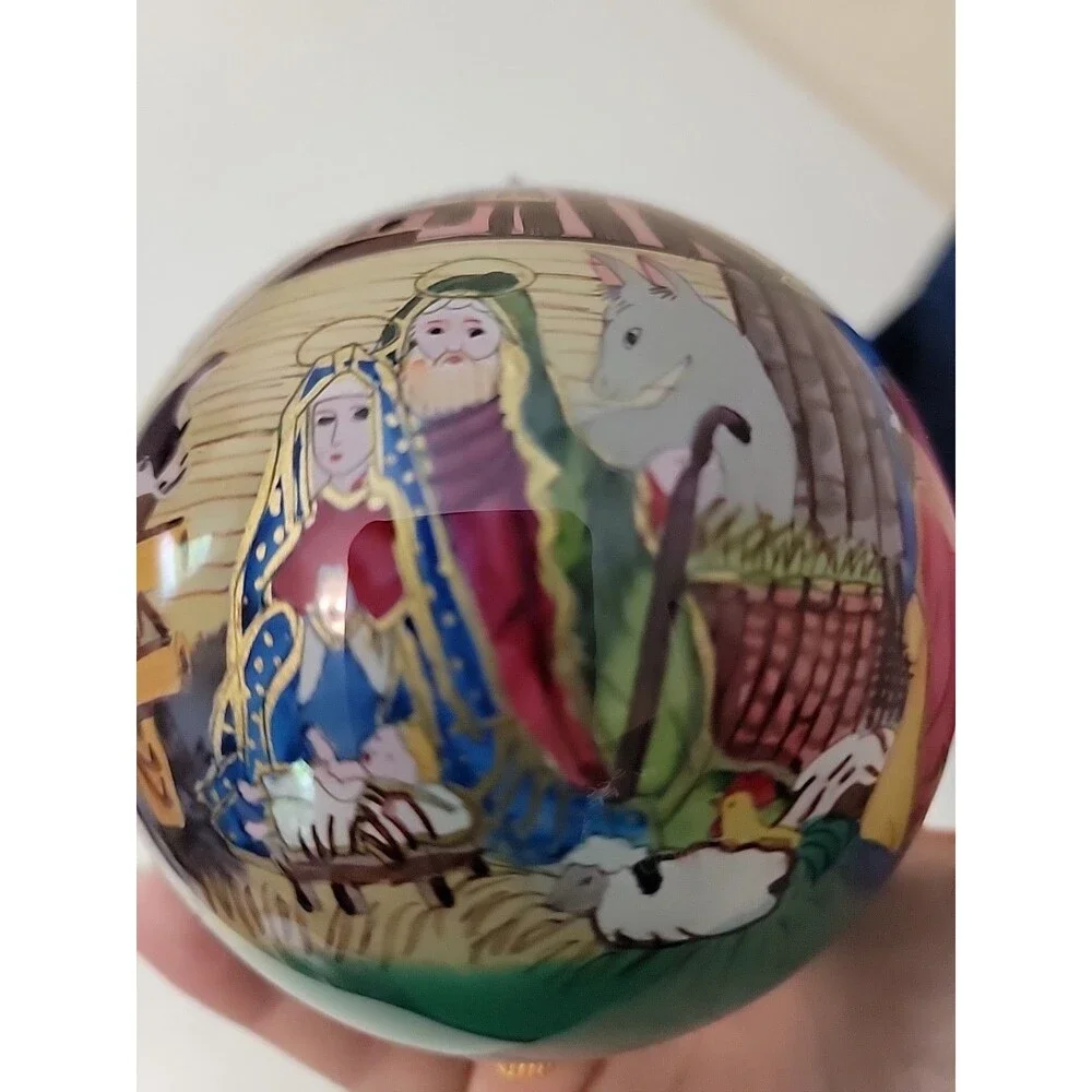 Li Bien 2003 Christmas Ornament Nativity Scene Mary Joseph Jesus Glass Globe